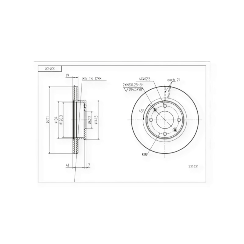 Диск тормозной Hyundai Getz (2002-) передний (d241x19mm) HART