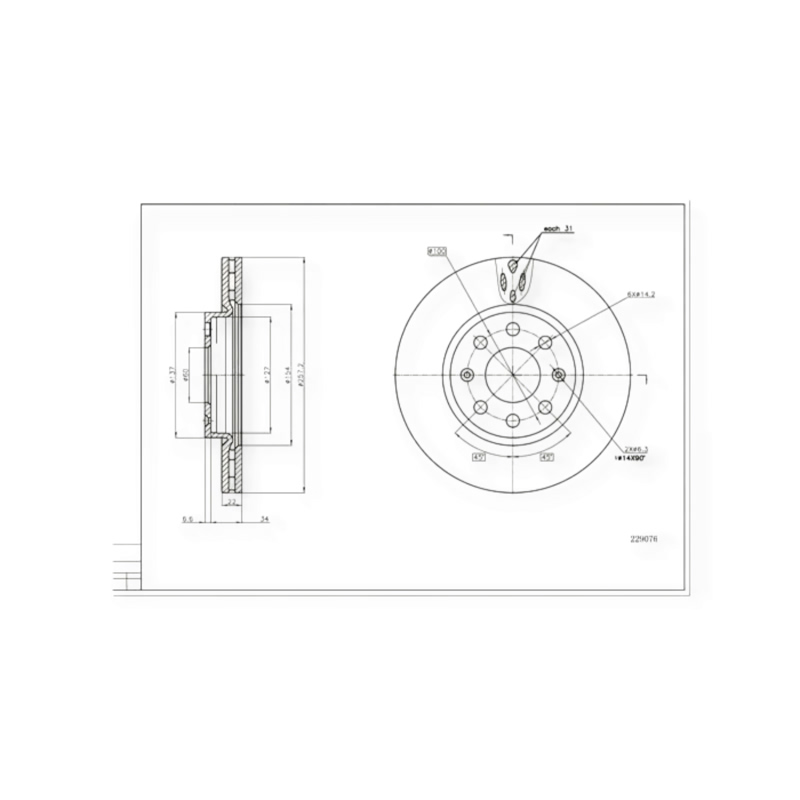 Диск тормозной Fiat Doblo, Punto, Opel Corsa (2001-) передний (d257x22mm) HART
