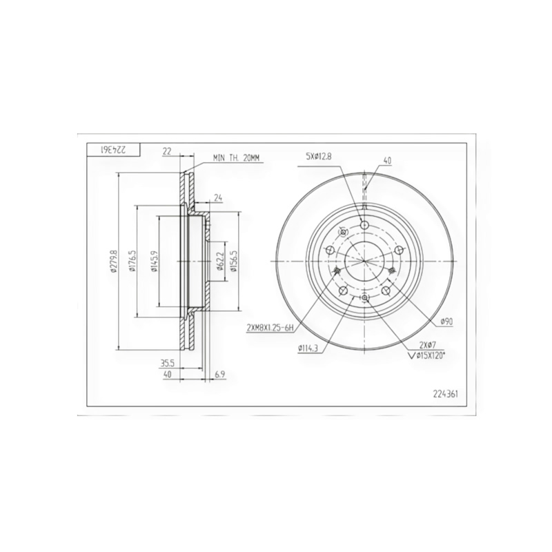 Диск тормозной Suzuki SX4 (2006-) передний (d280x22mm) HART
