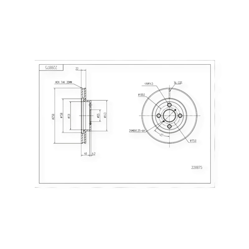 Диск тормозной Toyota Yaris (2006-) передний (d258x22mm) HART