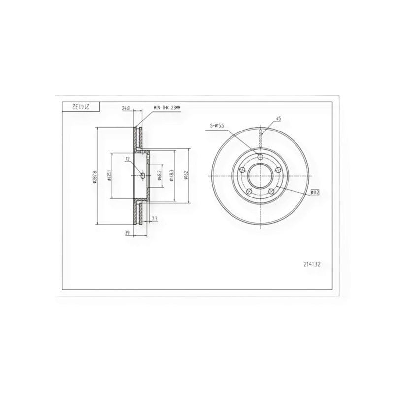Диск тормозной Audi 100 C4 передний (288mmx25mm) HART