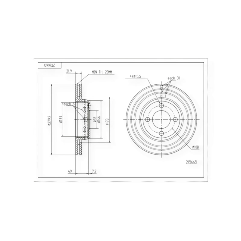 Диск тормозной Audi 80 B4 передний (d280x22mm) HART