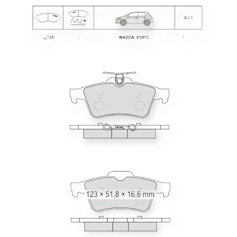 Колодки гальмівні Ford Focus (2004-), Mazda 5 (2005-), Renault Laguna III задні Dafmi-Intelli