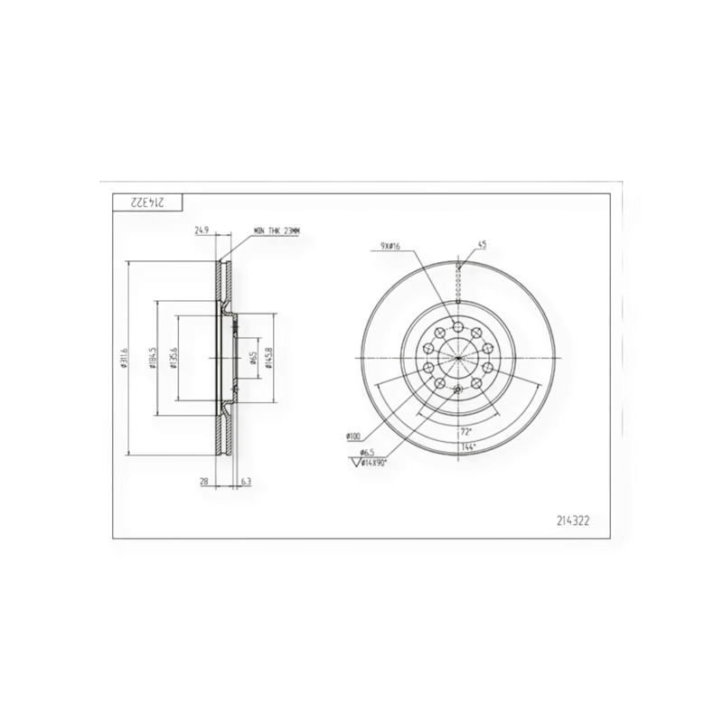 Диск тормозной Volkswagen Bora, Golf 4, Skoda Octavia Tour, Audi A3 передний (312mmx25mm) HART