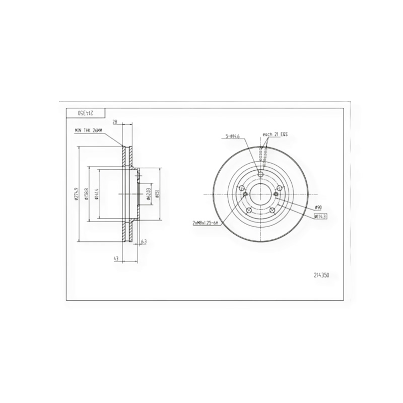 Диск тормозной Toyota Camry, Lexus ES (1989-) передний (d275x28mm) HART