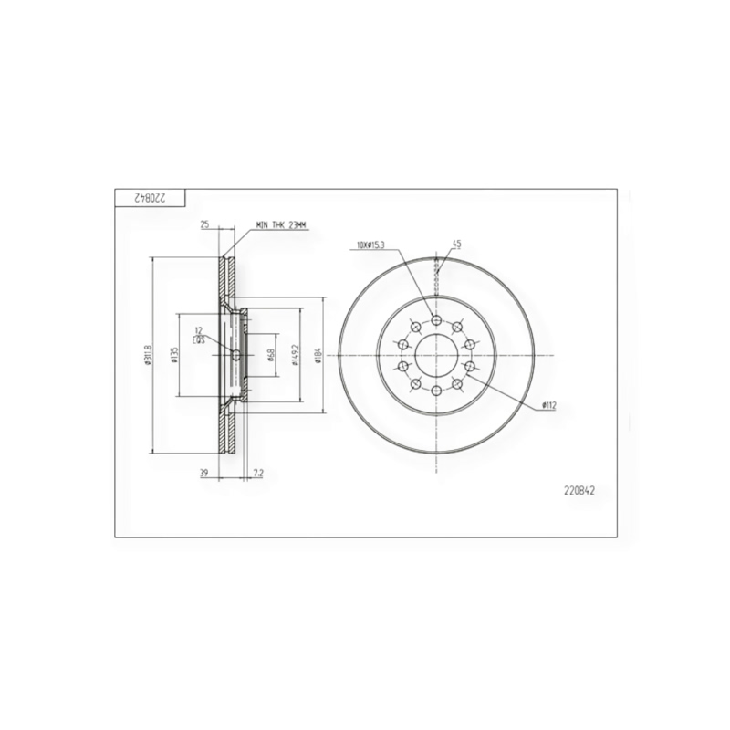Диск тормозной Audi A4, A6, Volkswagen Passat (2000-2009) передний (312mm25mm) HART