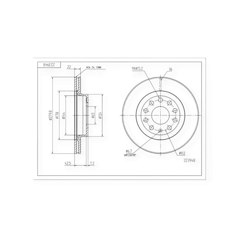 Диск тормозной Volkswagen Caddy III, Golf 5, Jetta III передний (280mmx22mm) HART