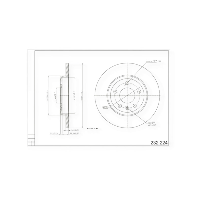 Диск тормозной Audi A4 B7 задний (d288x12mm) HART